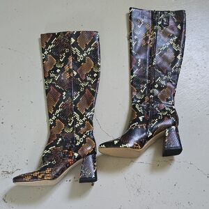 Circus By Sam Edelman Karina Square Toe Faux Snake Print Boots Size 7.5